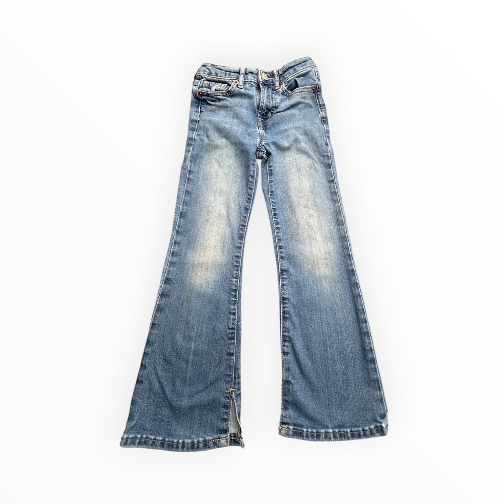 Gap Jeans Girls 6 Blue 70s Flare Medium Wash Stretch Denim‎ Side Slit Pants